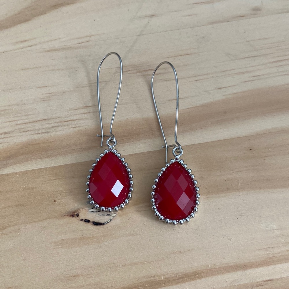 Red and Silver Drop Earrings